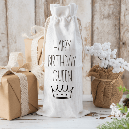 Happy Birthday Queen Sublimated Wine Gift Bag - Handmade and Stylish