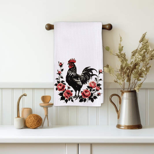 Floral Chicken Roses Farm Handmade Sublimated Kitchen Towel