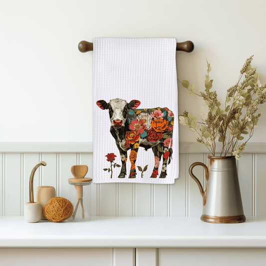 Floral Cow Roses Farm Handmade Sublimated Kitchen Towel