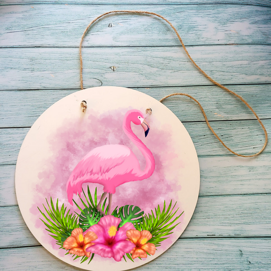 Handmade Flamingo Round Sign | Unique Home Decorations