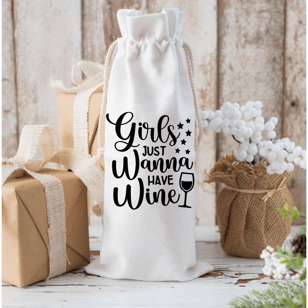Canvas Wine Gift Bag - "Girls Just Wanna Have Wine"