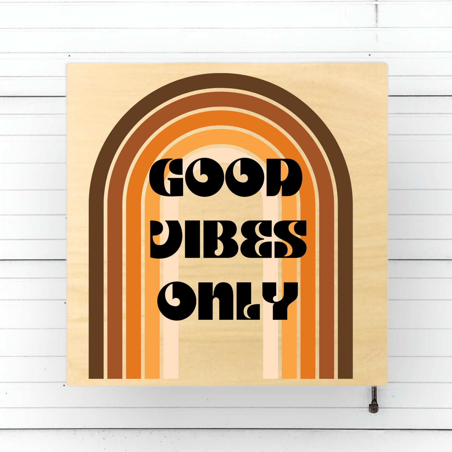 12" Square Wood Retro Good Vibes Sign - Vintage-Inspired Wall Decor