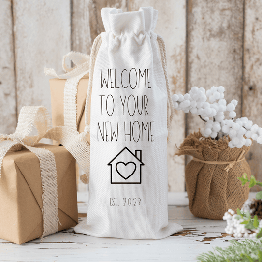 Welcome to Your New Home Sublimated Wine Gift Bag - Handmade and Thoughtful
