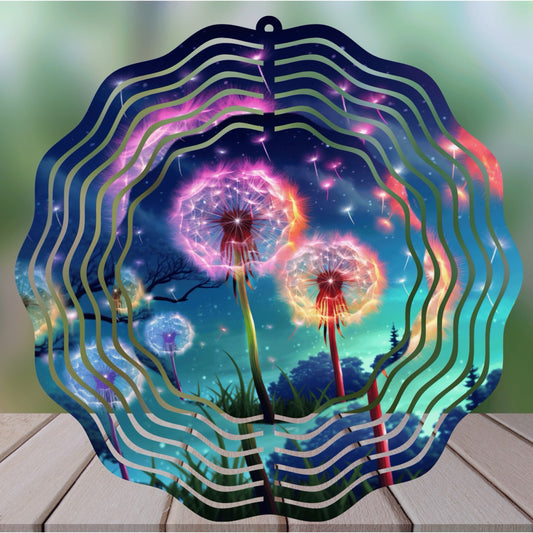 Dandelion Wishes 8" Round Handmade Sublimated Wind Spinner - Unique Garden Decor