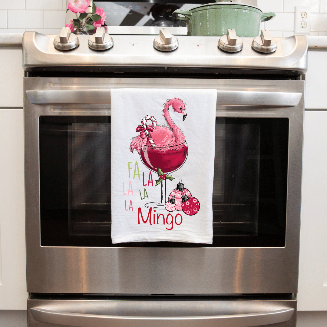Christmas Flamingo Wine Glass Handmade Sublimated Kitchen Towel