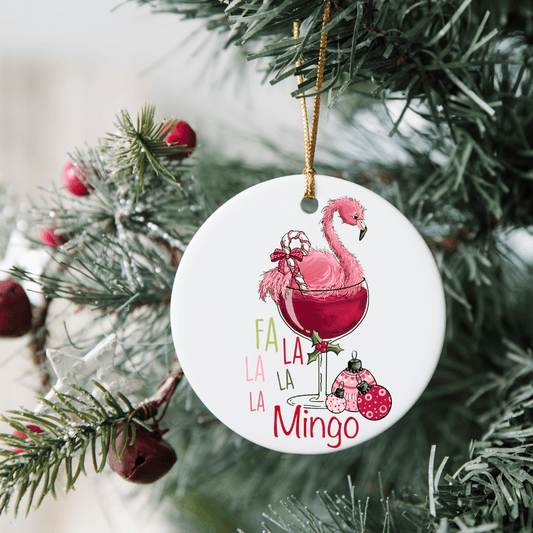 Handmade Sublimated Fa La La La La Mingo Wine Flamingo Christmas Ornament