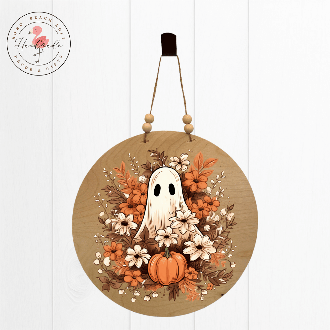 Fall 12" Round Sign Fall Leaves Pumpkin Vibes Cute Ghost-Handmade Sublimated