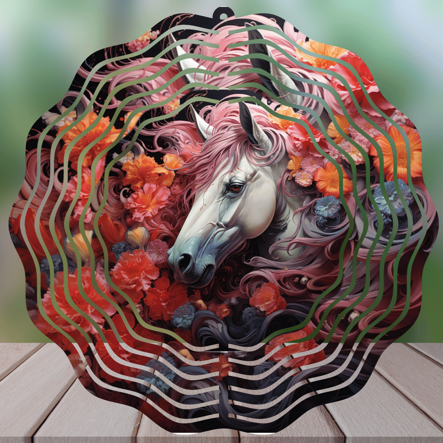 Magestic Horse 8" Round Handmade Sublimated Wind Spinner - Unique Garden Decor