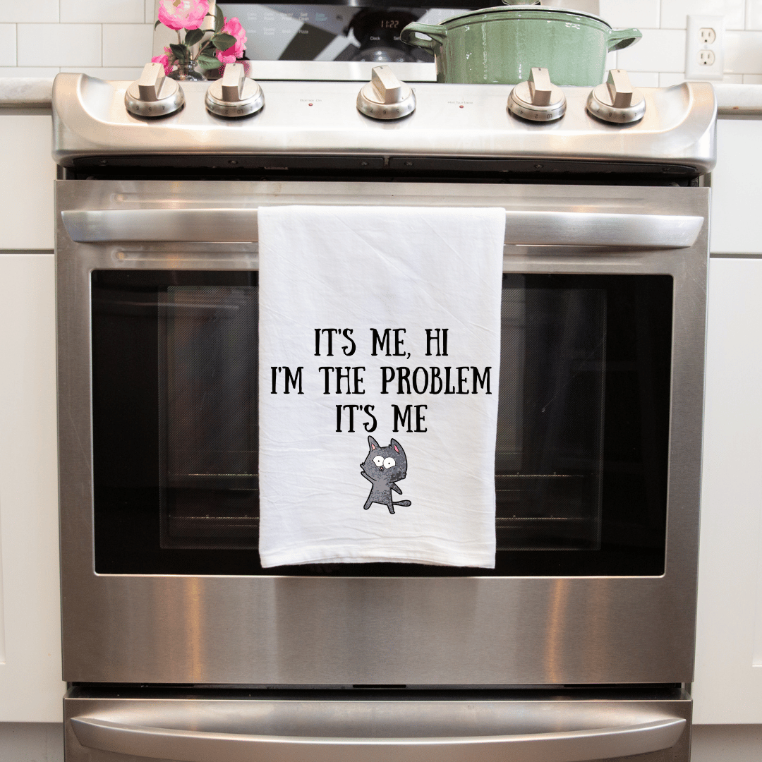 "Whimsical 'It's Me, Hi I'm The Problem It's Me' Cat Funny Decorative Kitchen Towel"