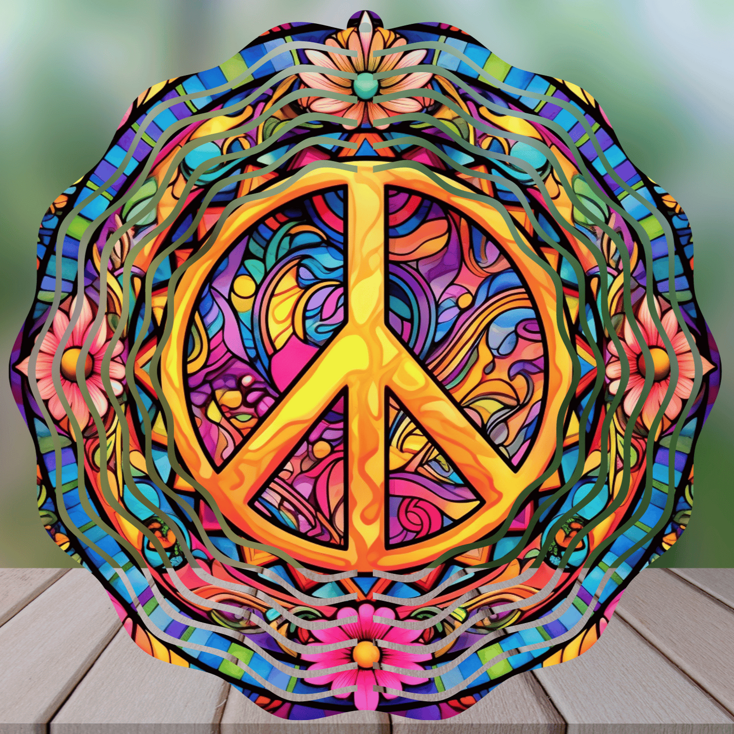 Peace Sign 8" Round Handmade Sublimated Wind Spinner - Unique Garden Decor