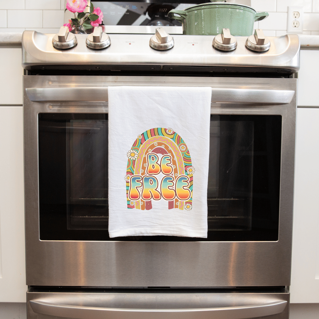Handmade Decorative Kitchen Towel - Retro Rainbow 'Be Free'"