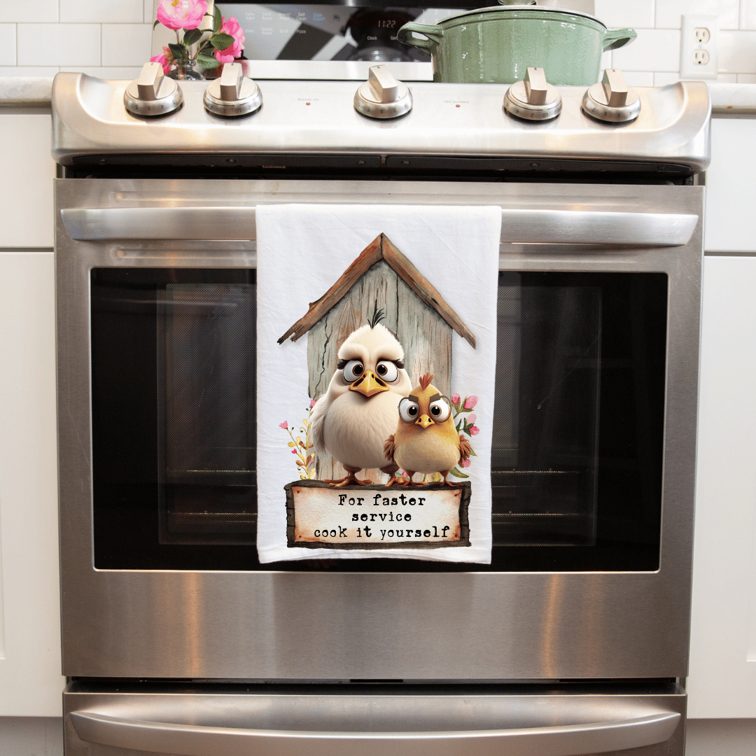 "Cook It Yourself" Funny Farmhouse Chicken Handmade Decorative Towel