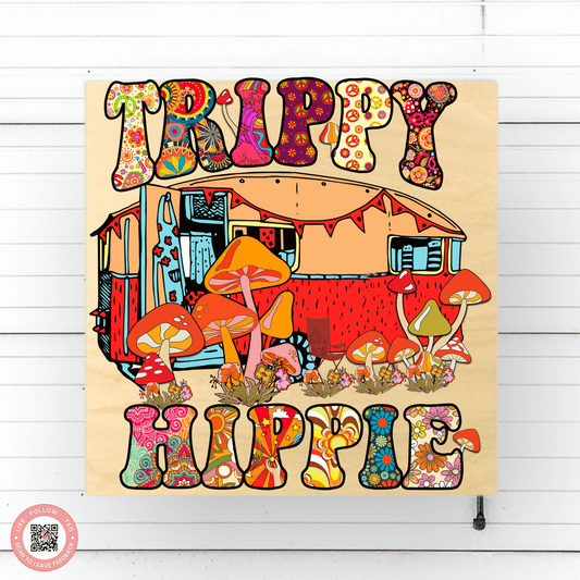Retro Bohemian Wood Sign: Trippy Hippie Square | Handmade & Sublimated