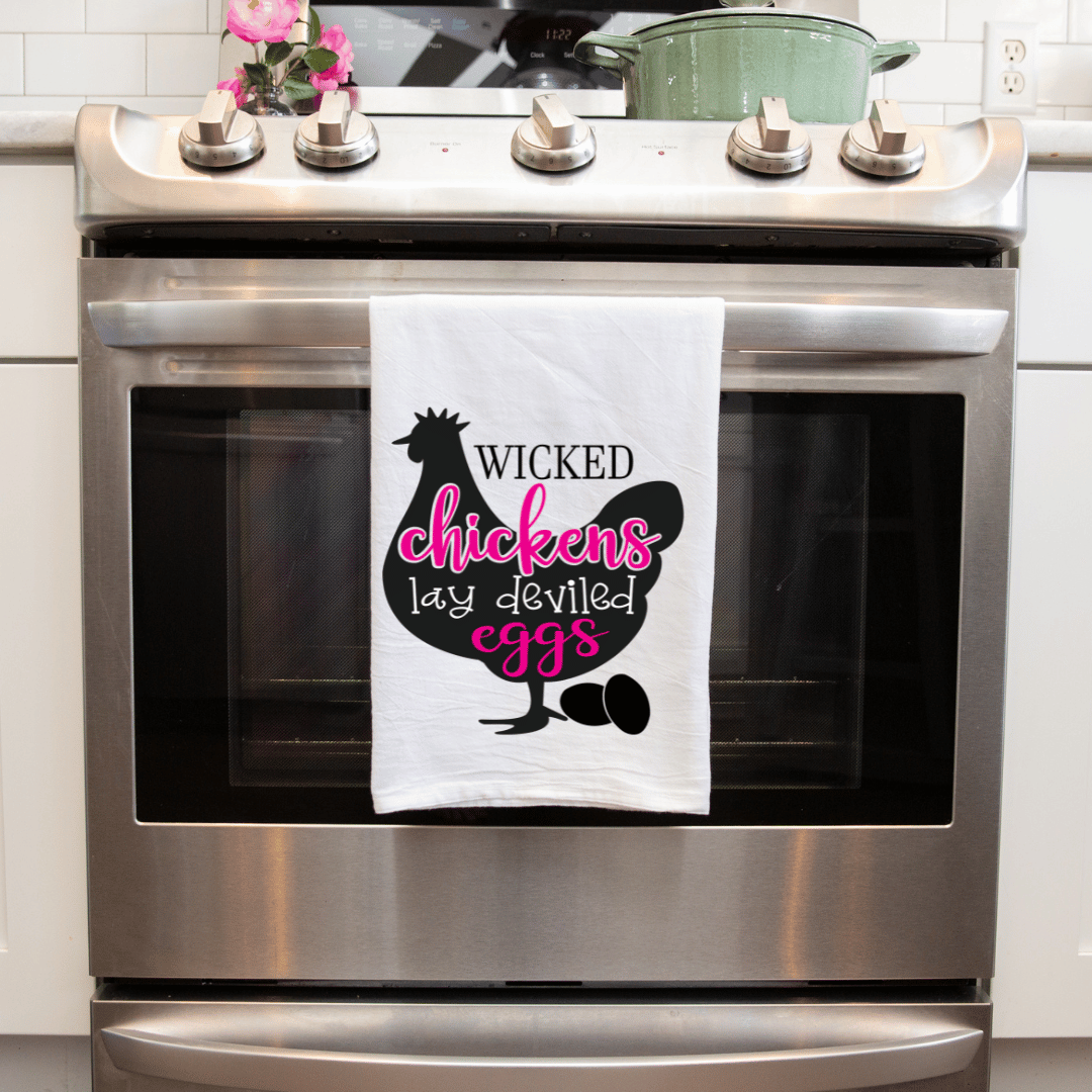 Farmhouse Kitchen Towel - Wicked Chickens Lay Deviled Eggs