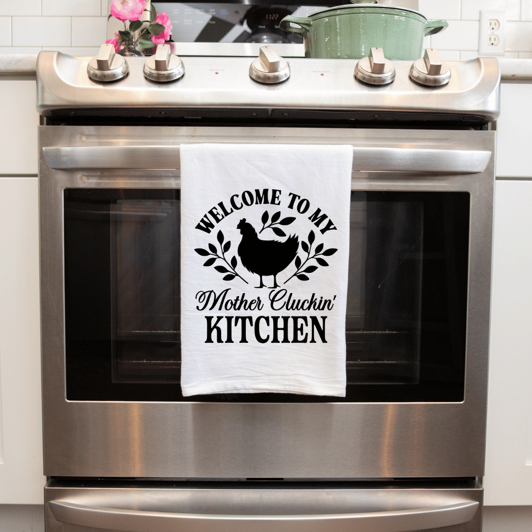 Welcome to My Mother Cluckin' Kitchen Sublimated Handmade Towel"