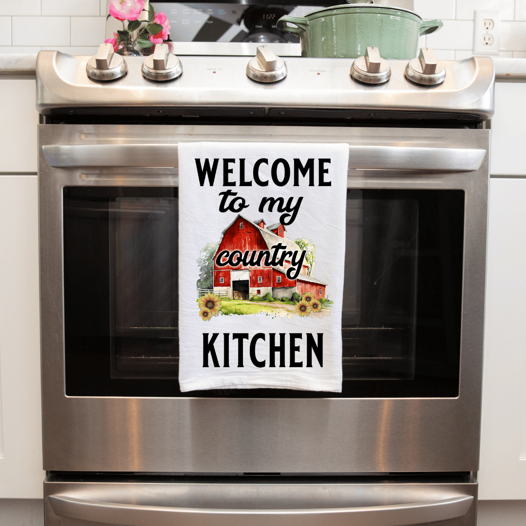 Welcome to My Country Kitchen Handmade Sublimated Kitchen Tea Towel - Farmhouse Charm