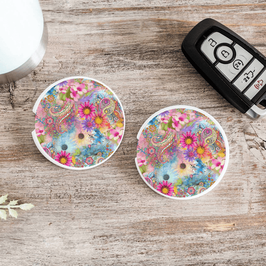 Paisley Floral Handmade Car Coasters – Unique Gift Idea