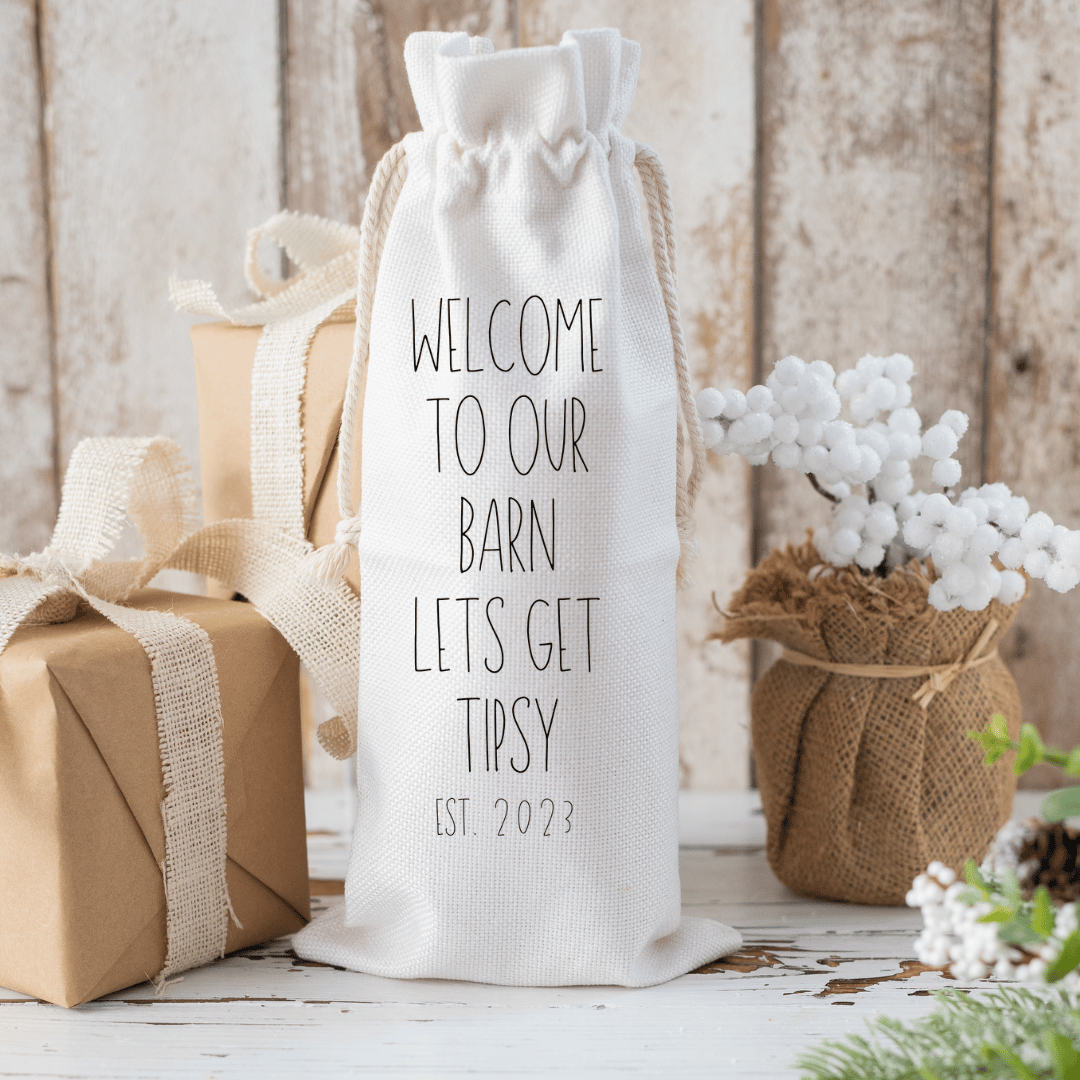 Unique Barndominium Handmade Canvas Wine Gift Bag – Perfect For Housewarming Gift